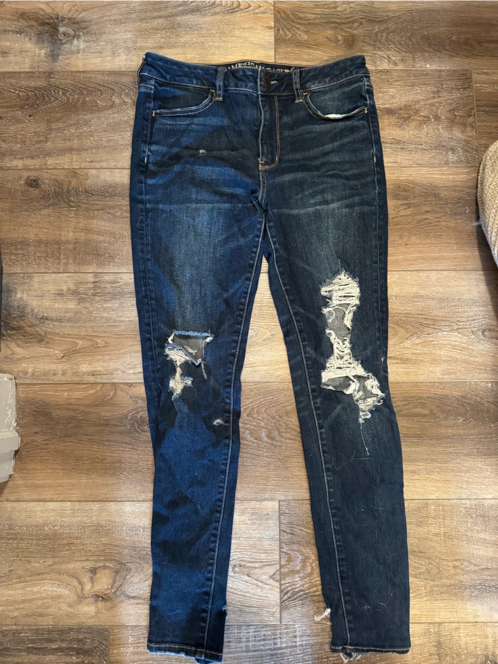 American Eagle Outfitters Dark Blue Distressed Skinny Jeans